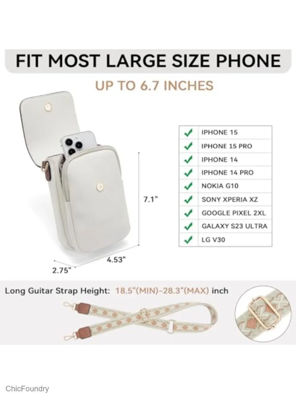 Faux Leather Crossbody Cell Phone Purse with Card Slots and Adjustable Strap